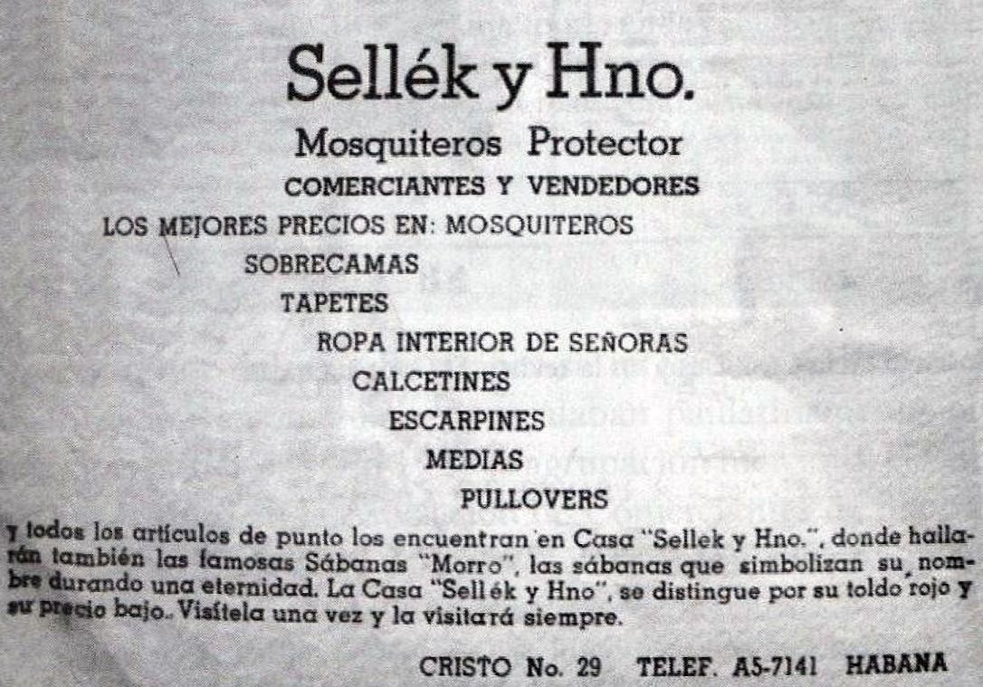 Newspaper advertisement for the Sellek store
