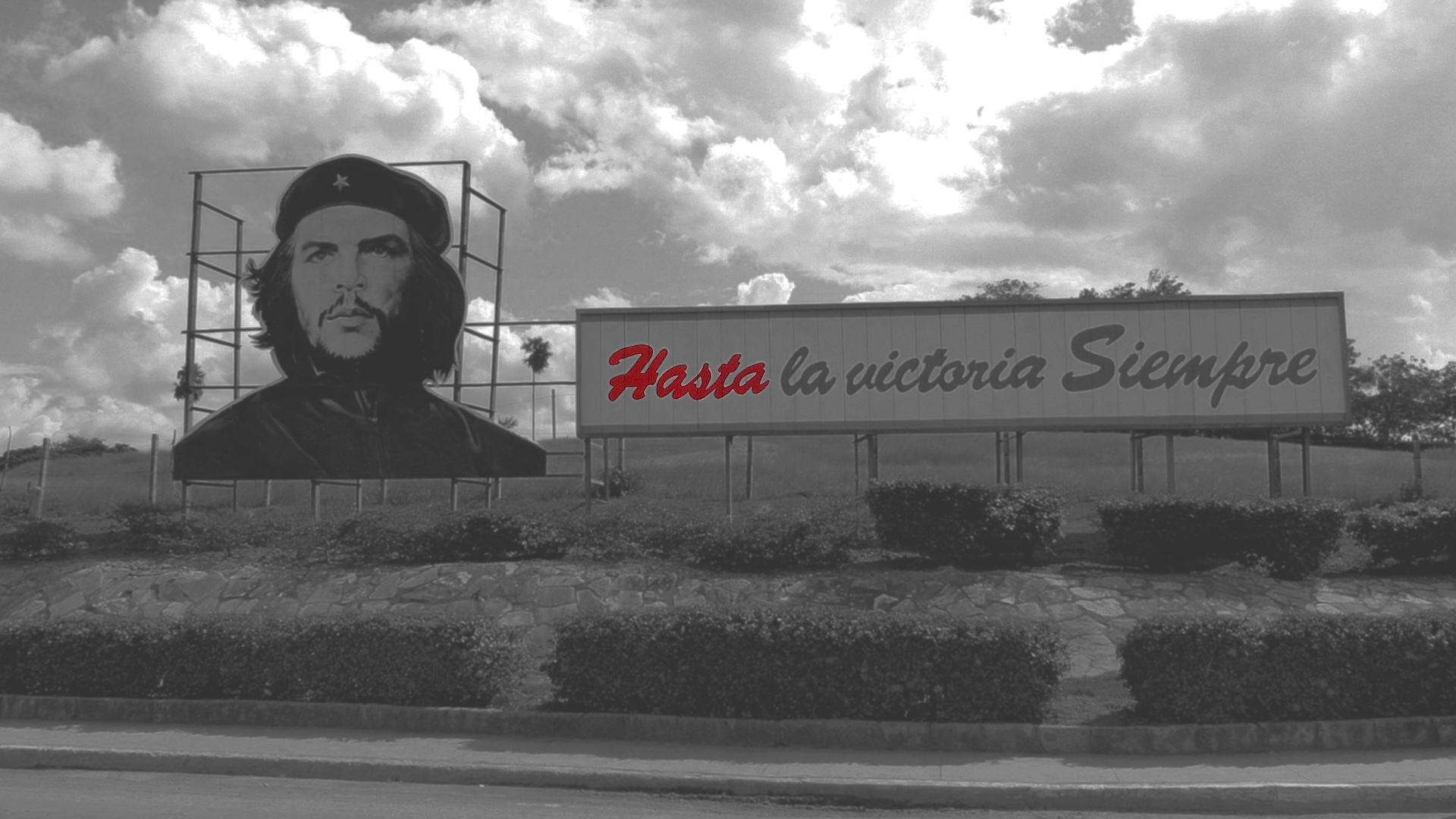The same billboard, desaturated