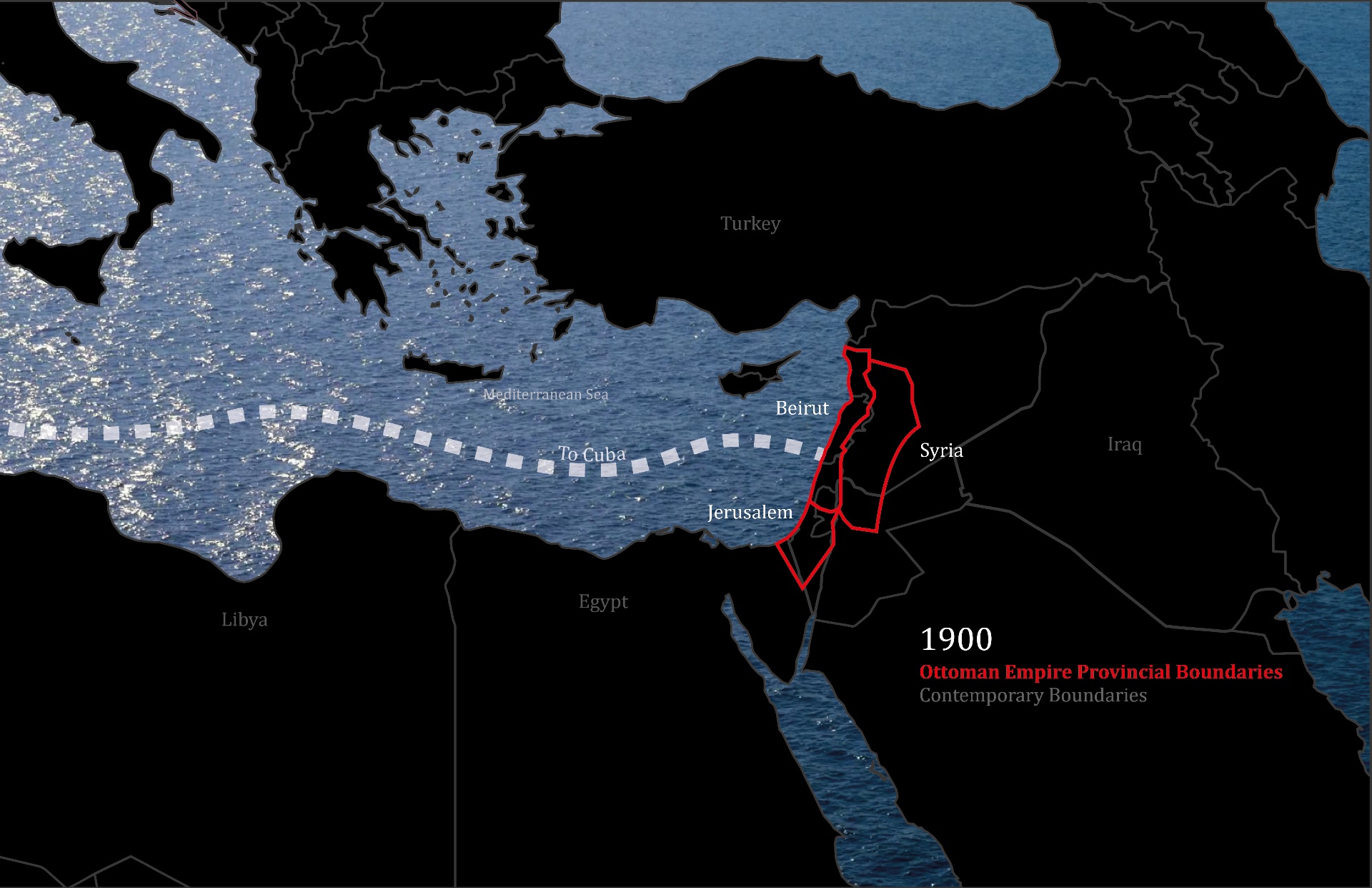 Map of the Ottoman provinces of Beirut, Jerusalem and Syria