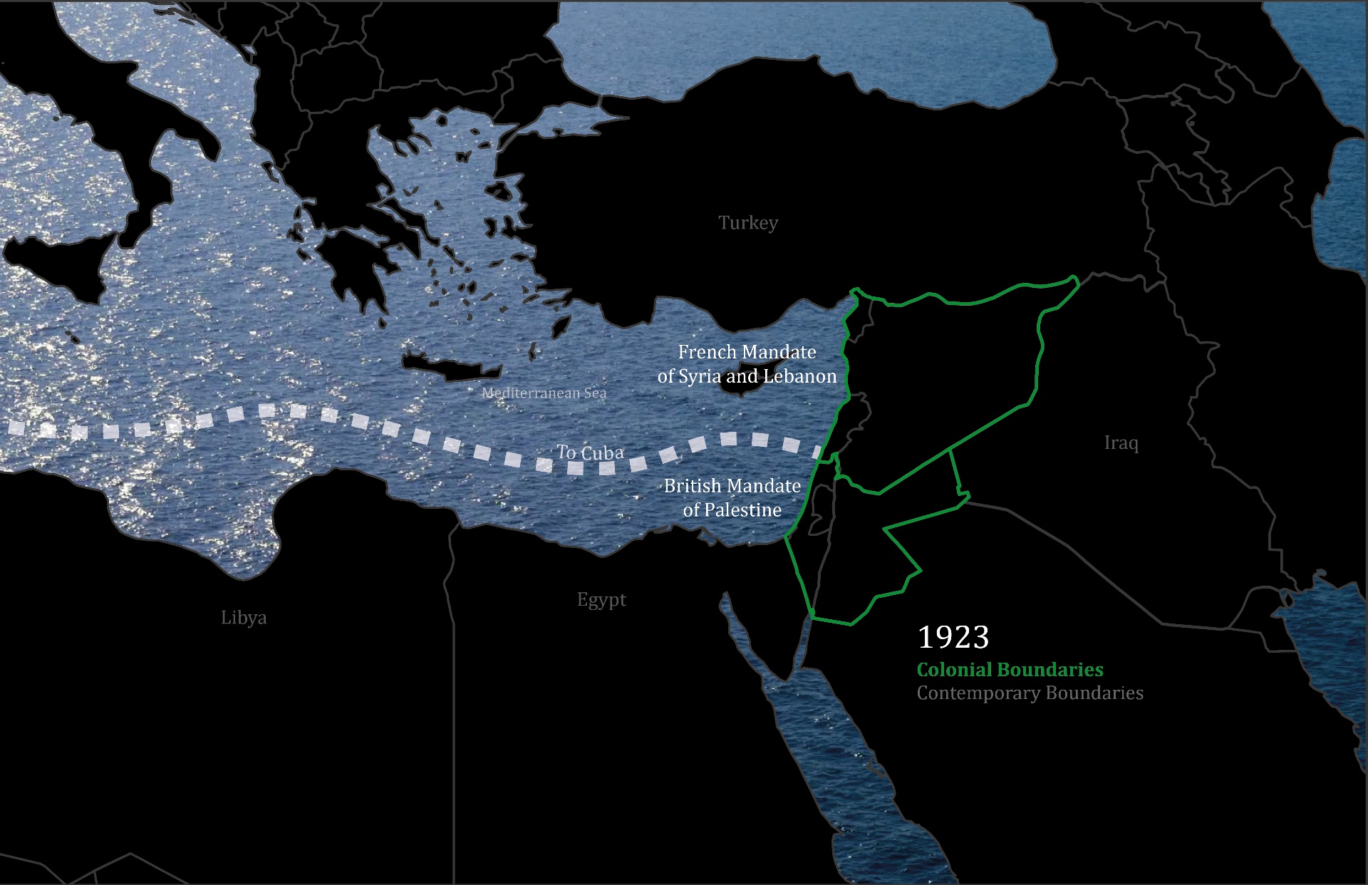 Map of the French and British mandates over Greater Syria